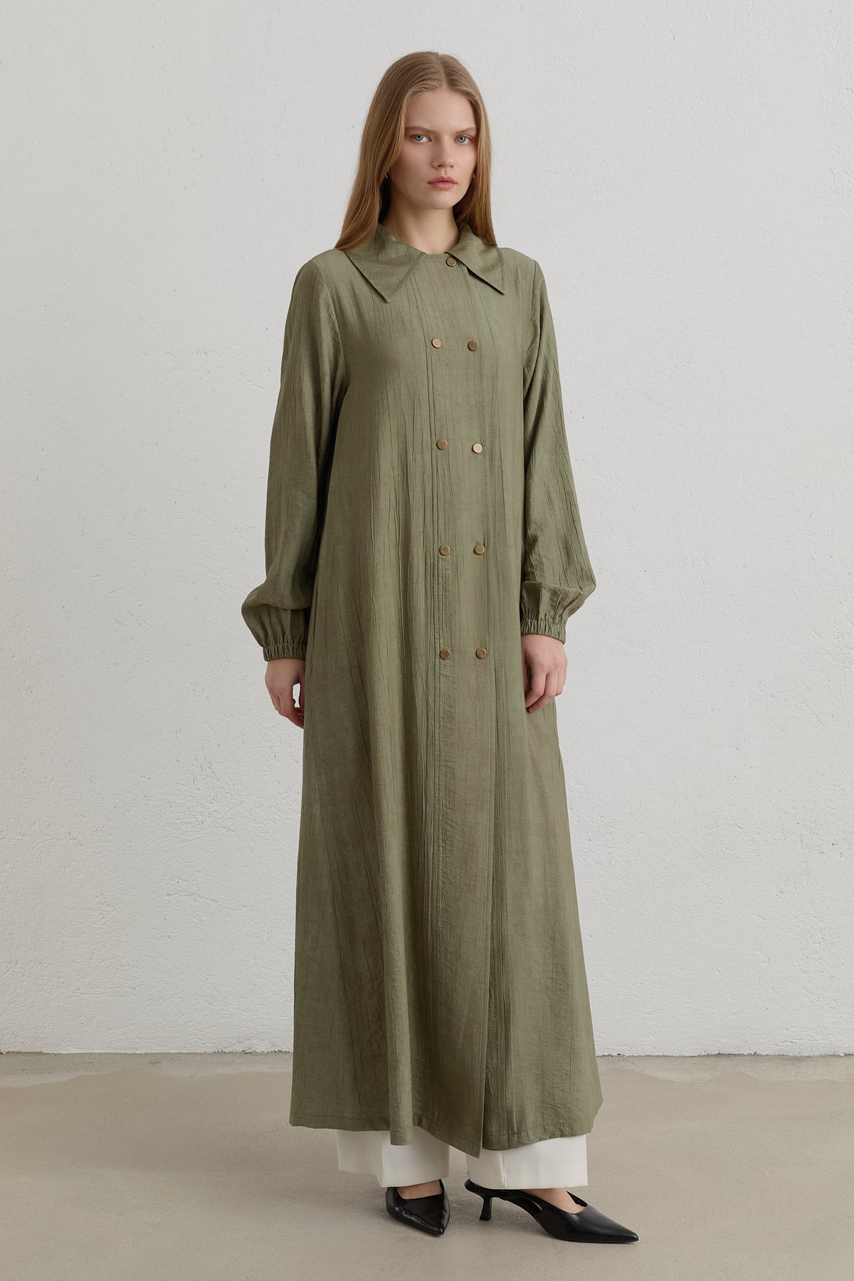 Yarım Kruvaze rayon Ferace - Haki