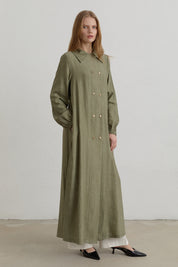 Yarım Kruvaze rayon Ferace - Haki