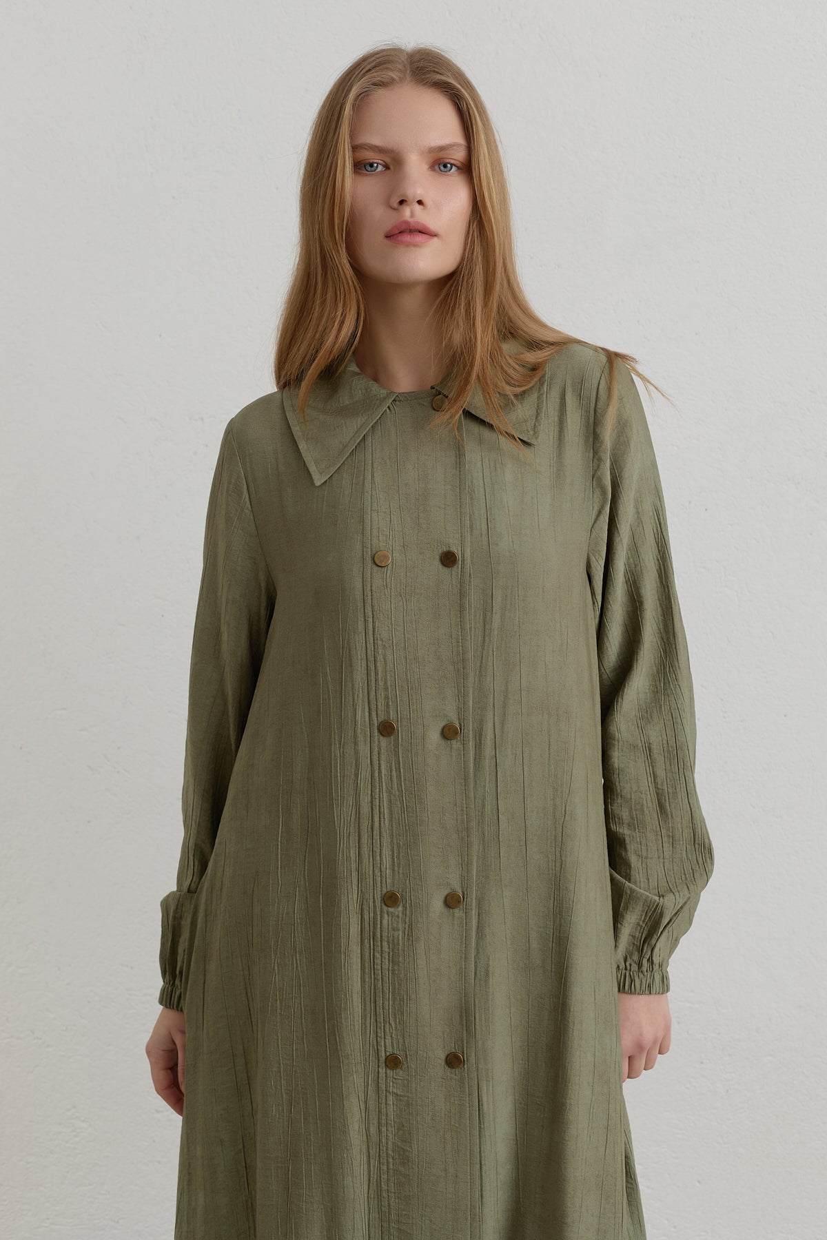Yarım Kruvaze rayon Ferace - Haki