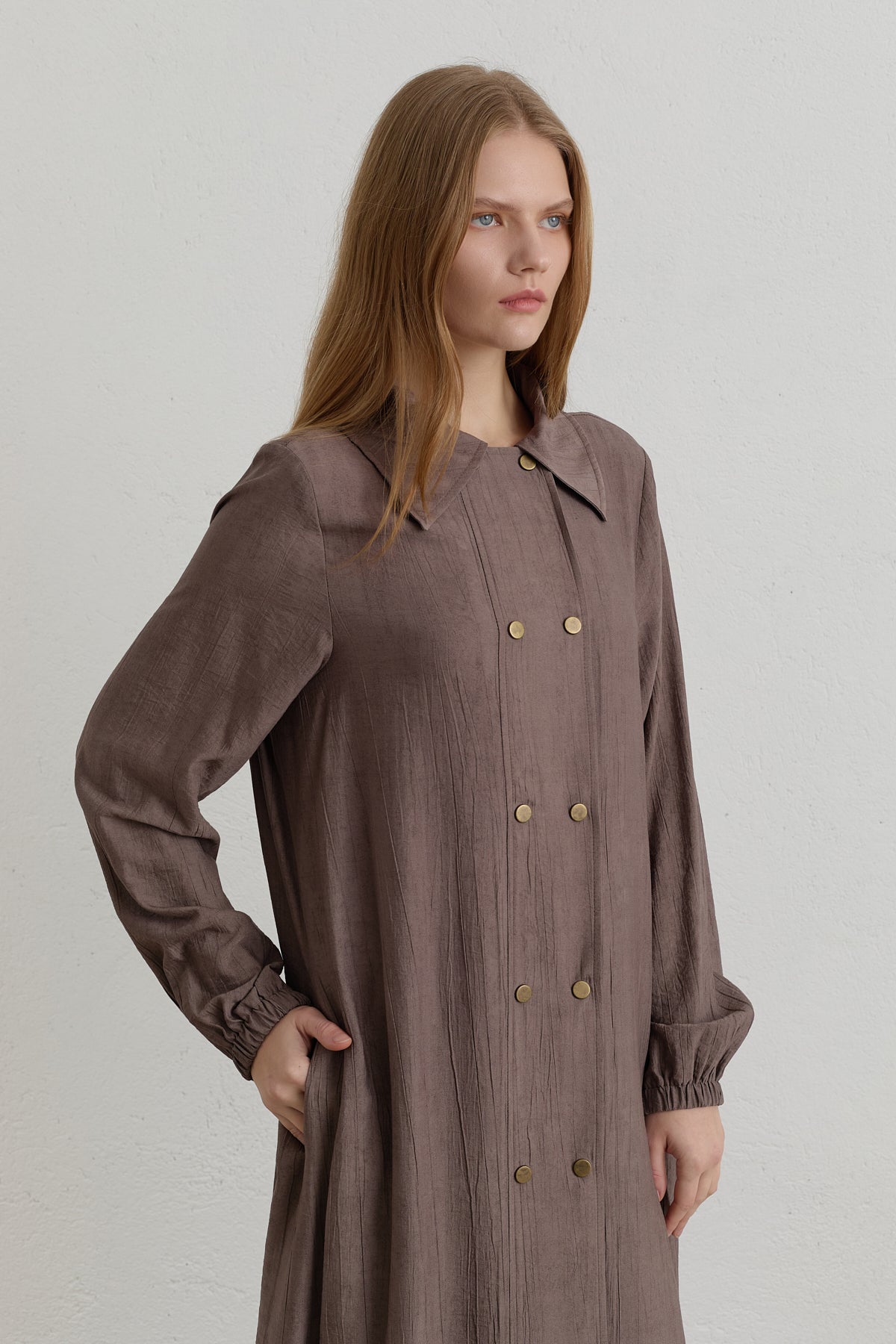 Yarım Kruvaze rayon Ferace - Kahve