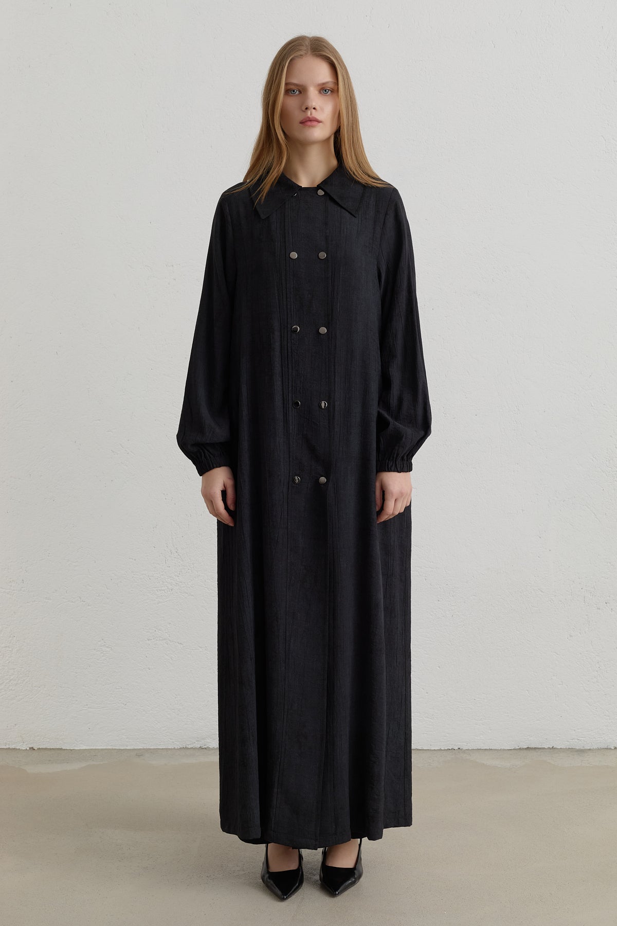 Yarım Kruvaze rayon Ferace - Siyah