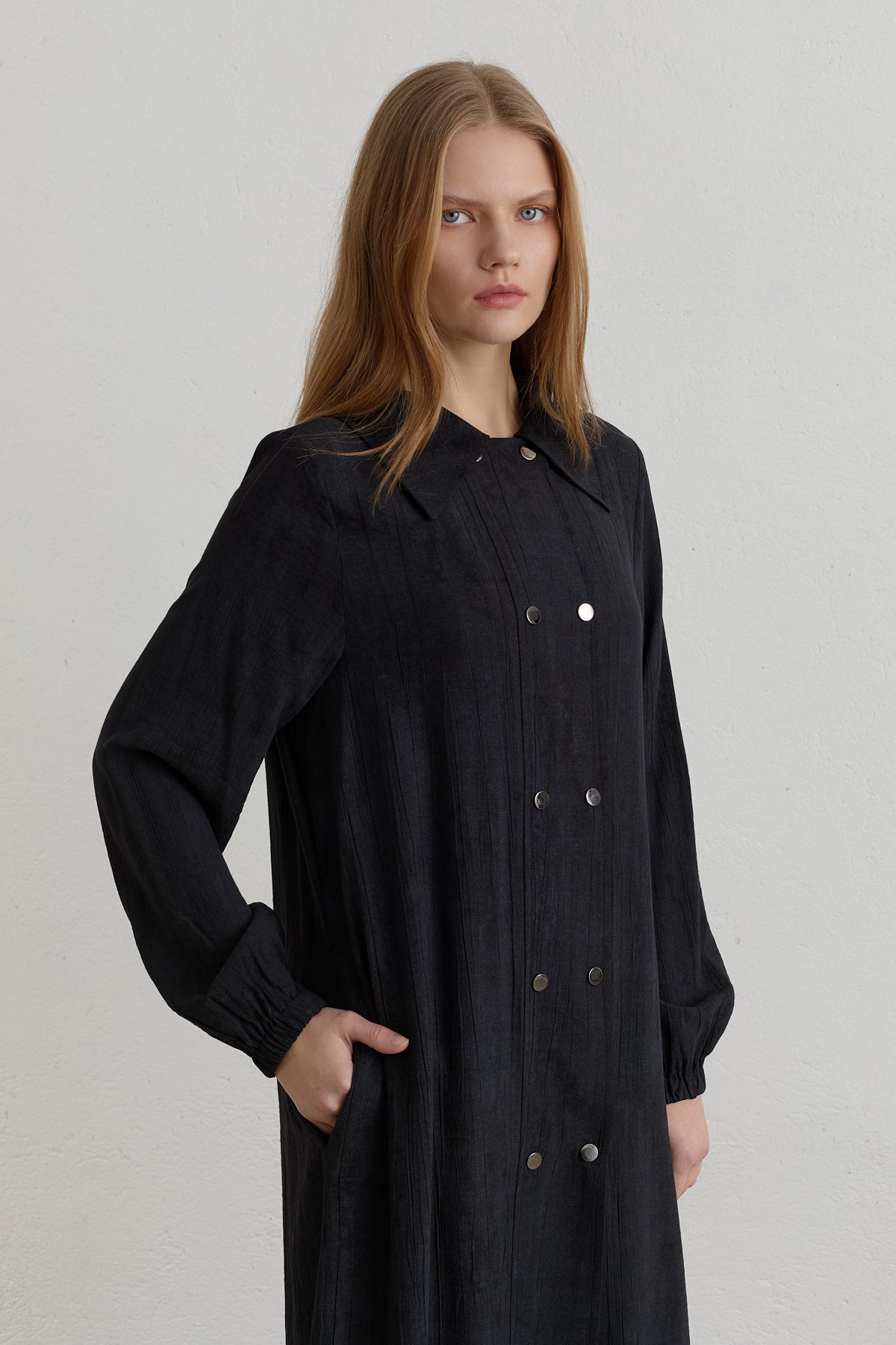 Yarım Kruvaze rayon Ferace - Siyah