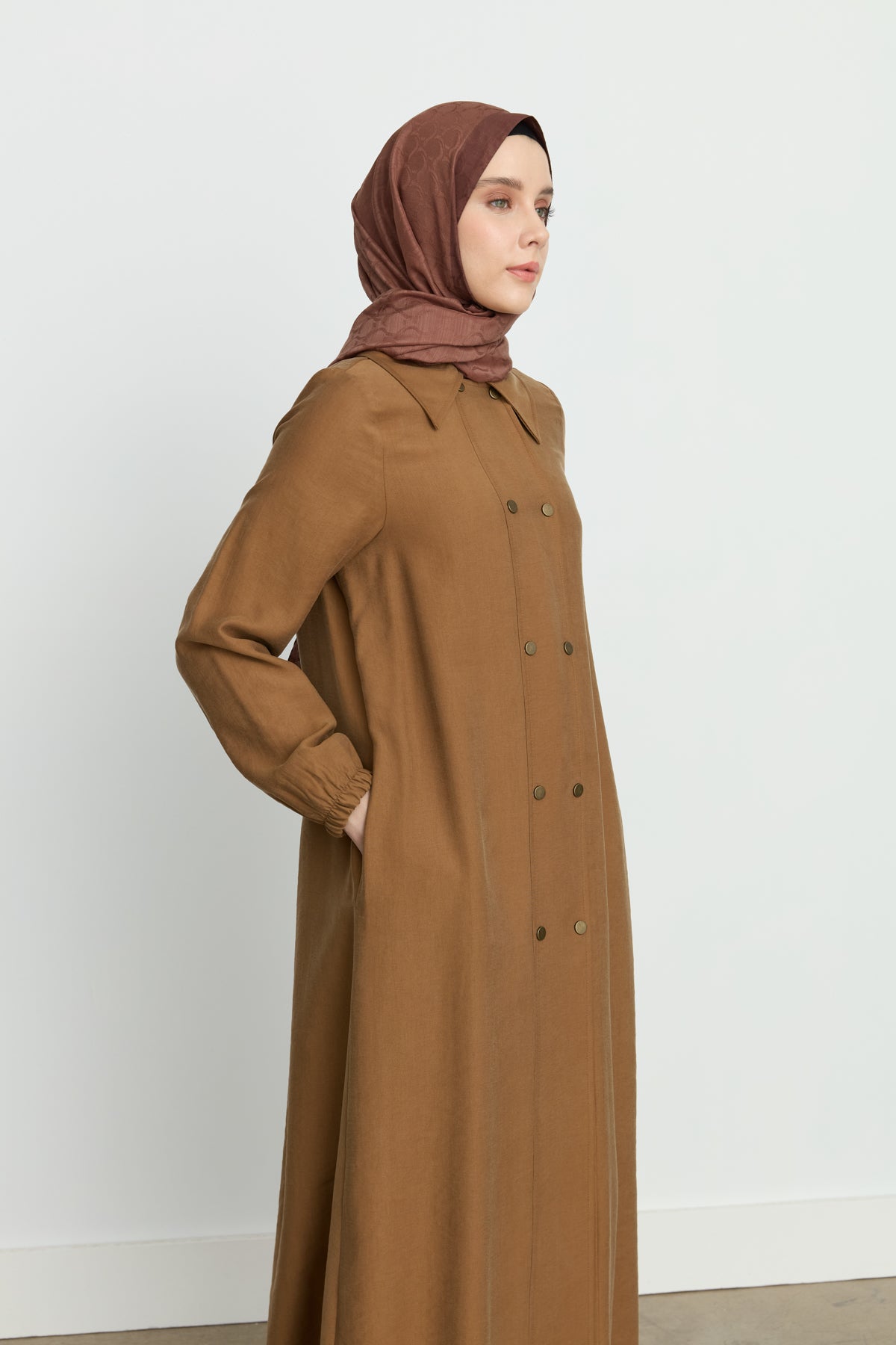Yarım Kruvaze Tencel Pardesü - Açık Kahve