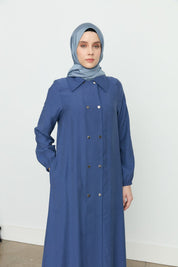 Yarım Kruvaze Tencel Pardesü - İndigo