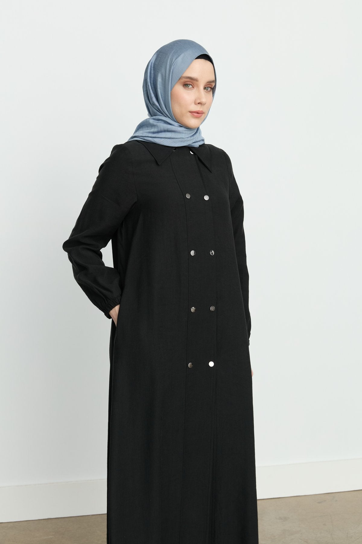 Half Wrap Tencel Trench Coat - Black