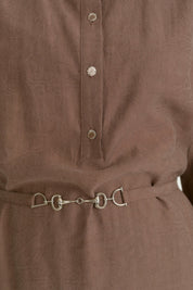 Half-Buttoned Belted Lyocell Dress - Brown