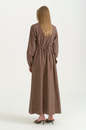 Half-Buttoned Belted Lyocell Dress - Brown