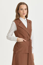 Lyocell Set with Vest and Skirt - Light Brown