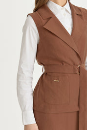 Lyocell Set with Vest and Skirt - Light Brown