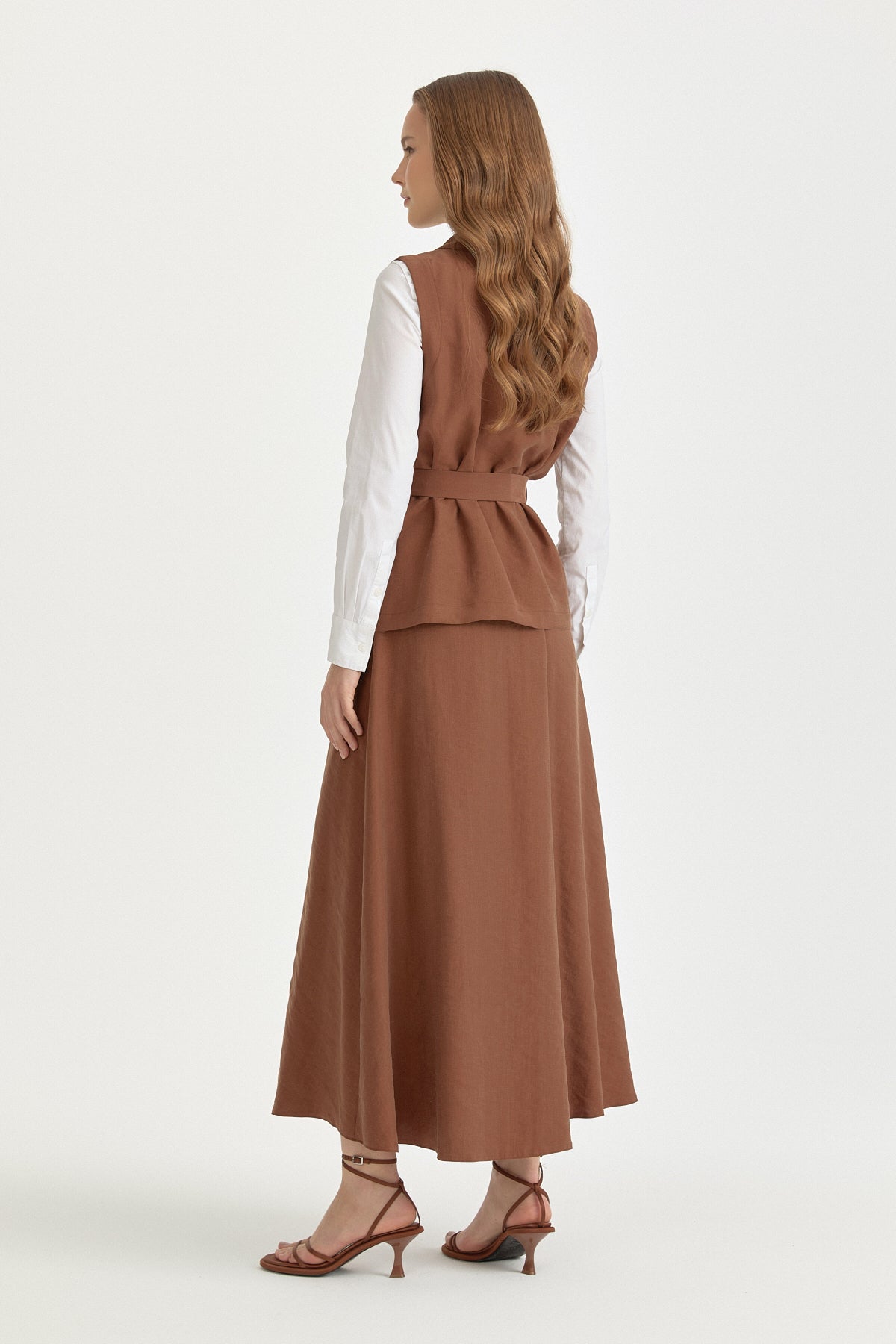 Lyocell Set with Vest and Skirt - Light Brown