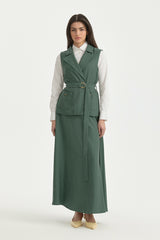 Lyocell Set with Waistcoat and Tie-Waist Skirt - Emerald