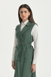 Lyocell Set with Waistcoat and Tie-Waist Skirt - Emerald