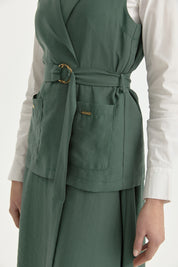 Lyocell Set with Waistcoat and Tie-Waist Skirt - Emerald