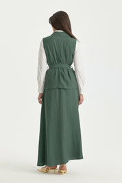 Lyocell Set with Waistcoat and Tie-Waist Skirt - Emerald