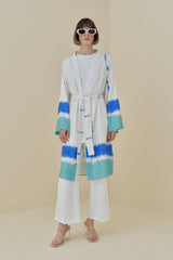 Yırtmaçlı Kuşaklı Viskon Kimono - Mint