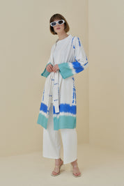 Yırtmaçlı Kuşaklı Viskon Kimono - Mint