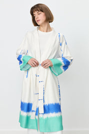 Yırtmaçlı Kuşaklı Viskon Kimono - Mint