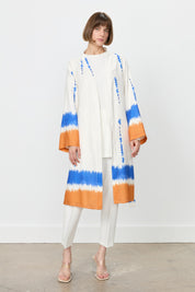 Yırtmaçlı Kuşaklı Viskon Kimono - Oranj
