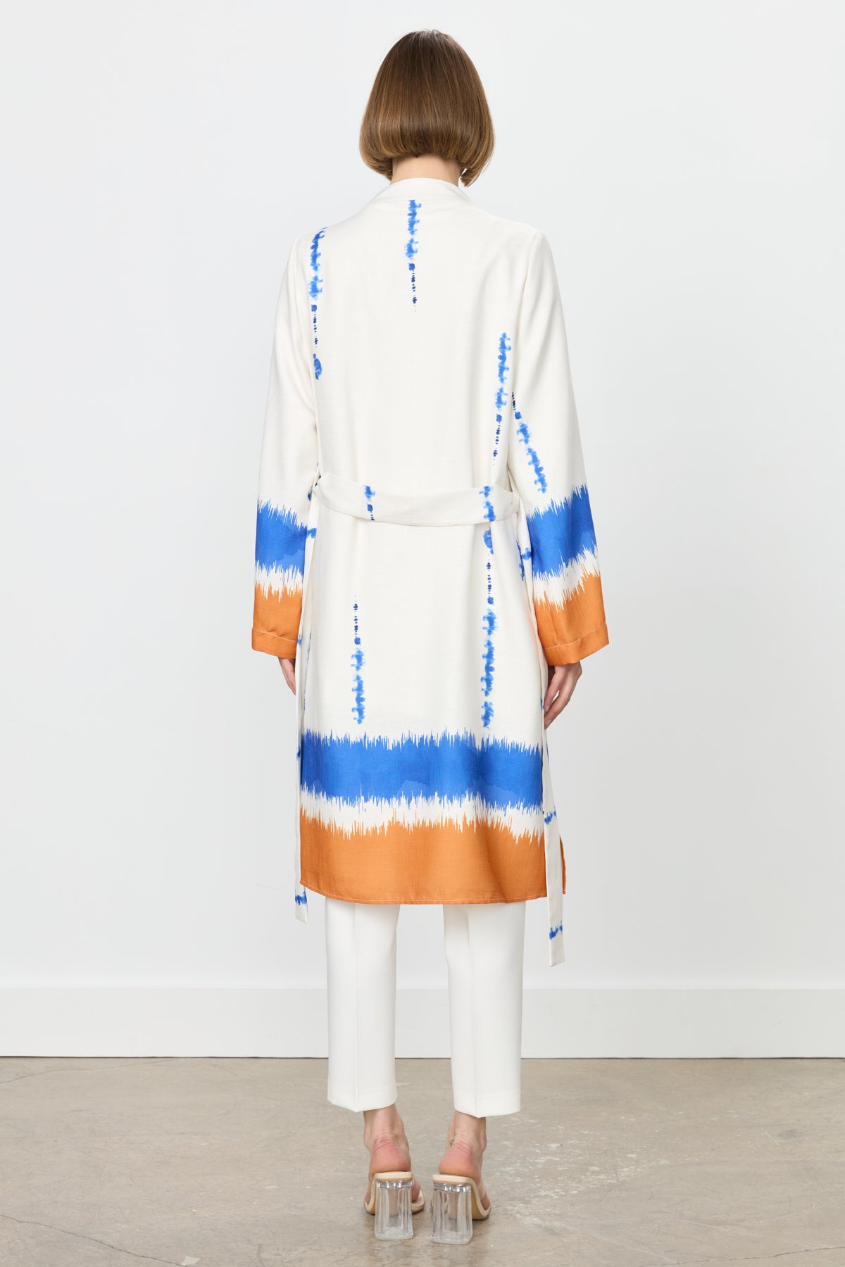 Yırtmaçlı Kuşaklı Viskon Kimono - Oranj