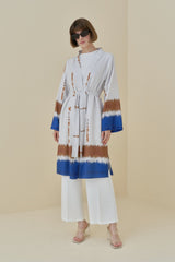 Yırtmaçlı Kuşaklı Viskon Kimono - Saks