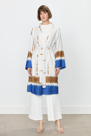 Yırtmaçlı Kuşaklı Viskon Kimono - Saks