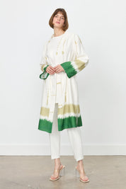 Yırtmaçlı Kuşaklı Viskon Kimono - Yeşil