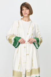 Yırtmaçlı Kuşaklı Viskon Kimono - Yeşil