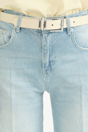 Yüksek Bel Geniş Paça Denim Pamuk Kot Pantolon - Açık Mavi