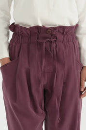 Yüksek Belli Bağcıklı Modal Pantolon - Mürdüm