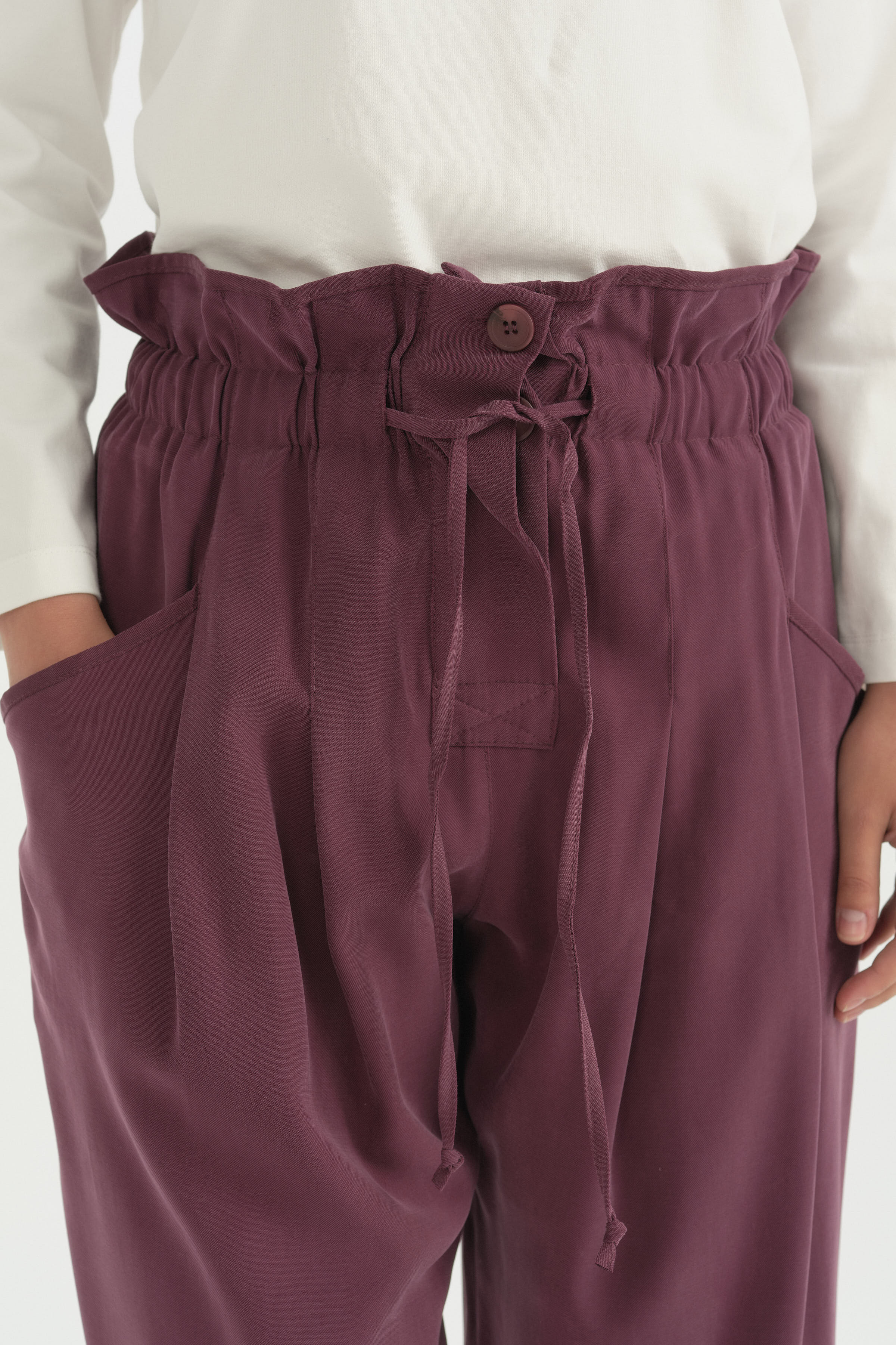 Yüksek Belli Bağcıklı Modal Pantolon - Mürdüm