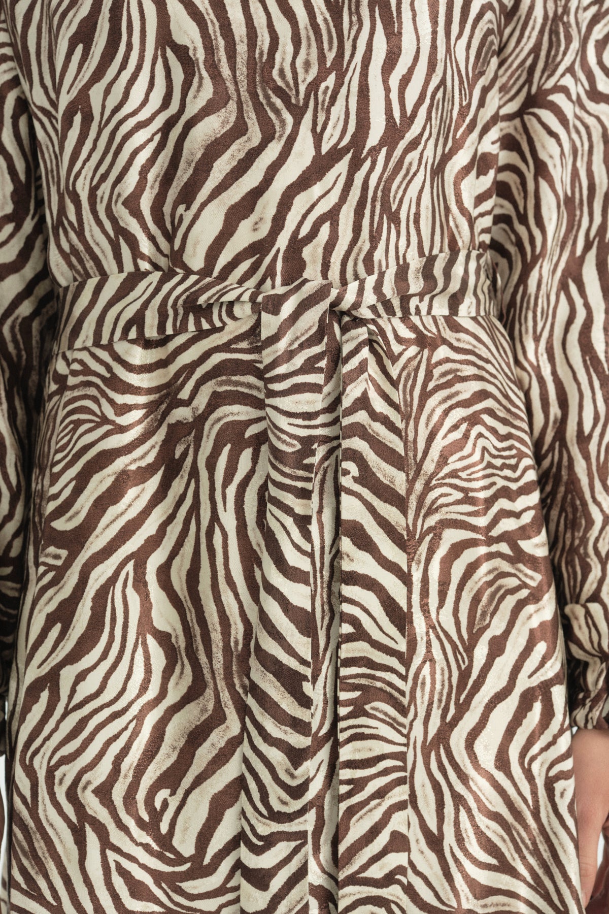 Zebra Desen Jakar Elbise - Kahve