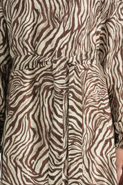 Zebra Desen Jakar Elbise - Kahve