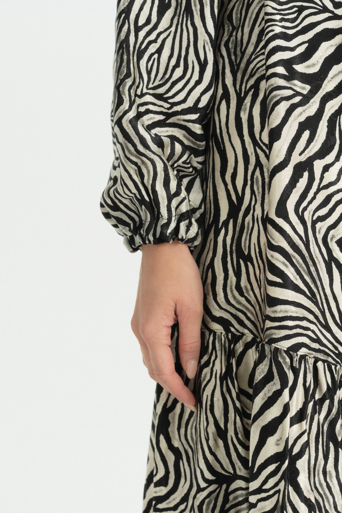 Zebra Desen Jakar Elbise - Siyah