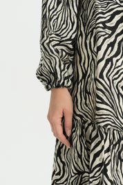 Zebra Desen Jakar Elbise - Siyah