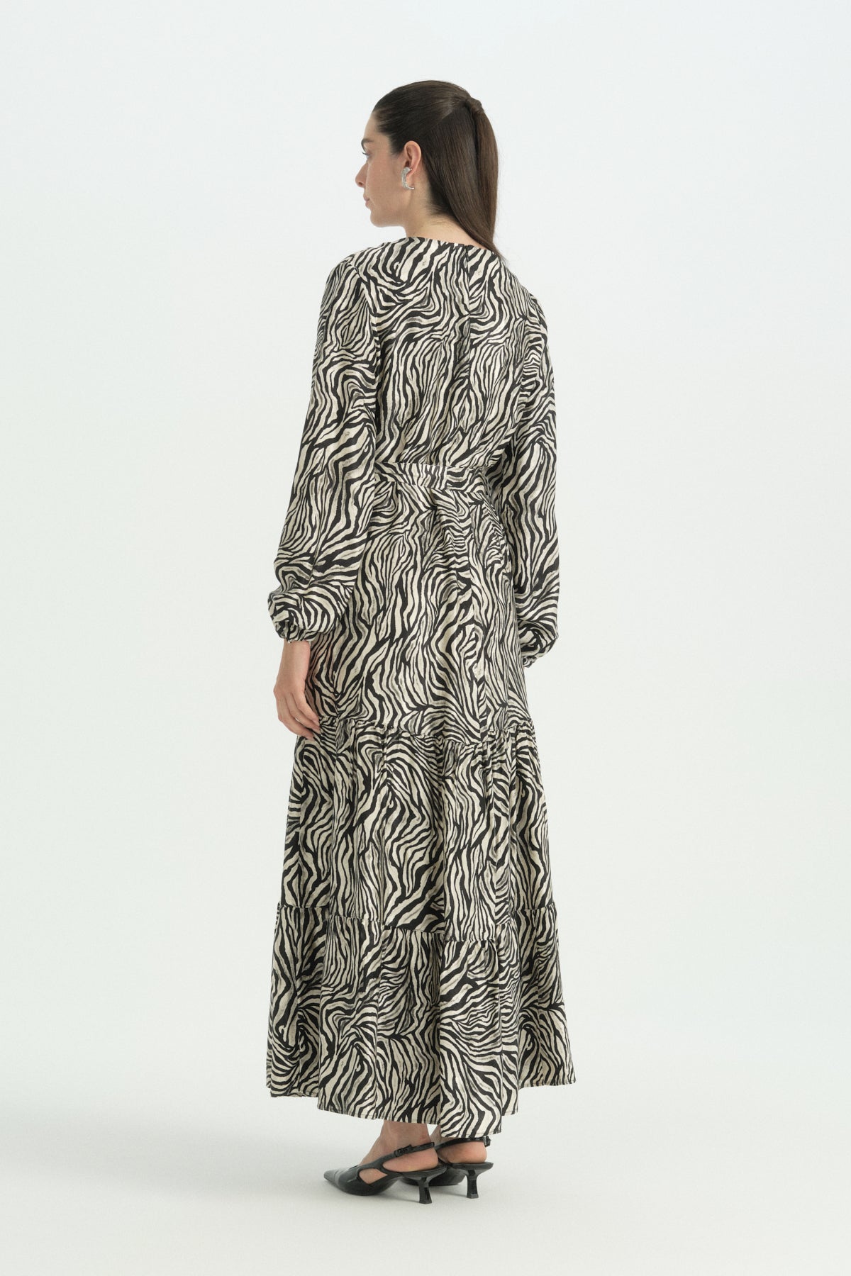 Zebra Desen Jakar Elbise - Siyah