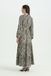Zebra Desen Jakar Elbise - Siyah