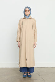 Chain Detail Detachable Hooded Trench Coat - Beige