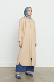 Chain Detail Detachable Hooded Trench Coat - Beige