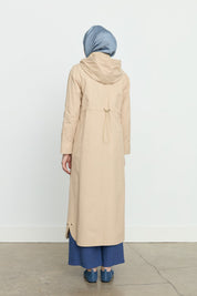 Chain Detail Detachable Hooded Trench Coat - Beige