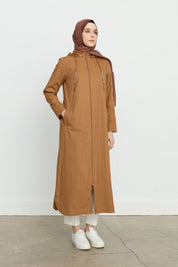 Chain Detail Detachable Hooded Trench Coat - Camel