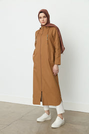 Chain Detail Detachable Hooded Trench Coat - Camel
