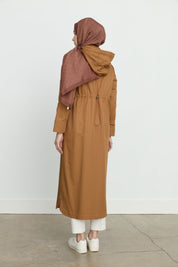 Chain Detail Detachable Hooded Trench Coat - Camel