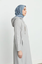 Chain Detail Detachable Hooded Trench Coat - Grey