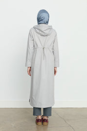 Chain Detail Detachable Hooded Trench Coat - Grey