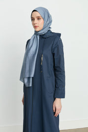 Chain Detailed Removable Hooded Trench Coat - Navy Blue