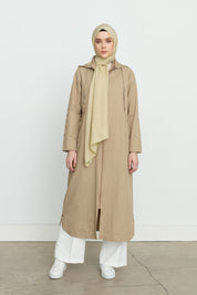 Chain Detail Detachable Hooded Trench Coat - Olive