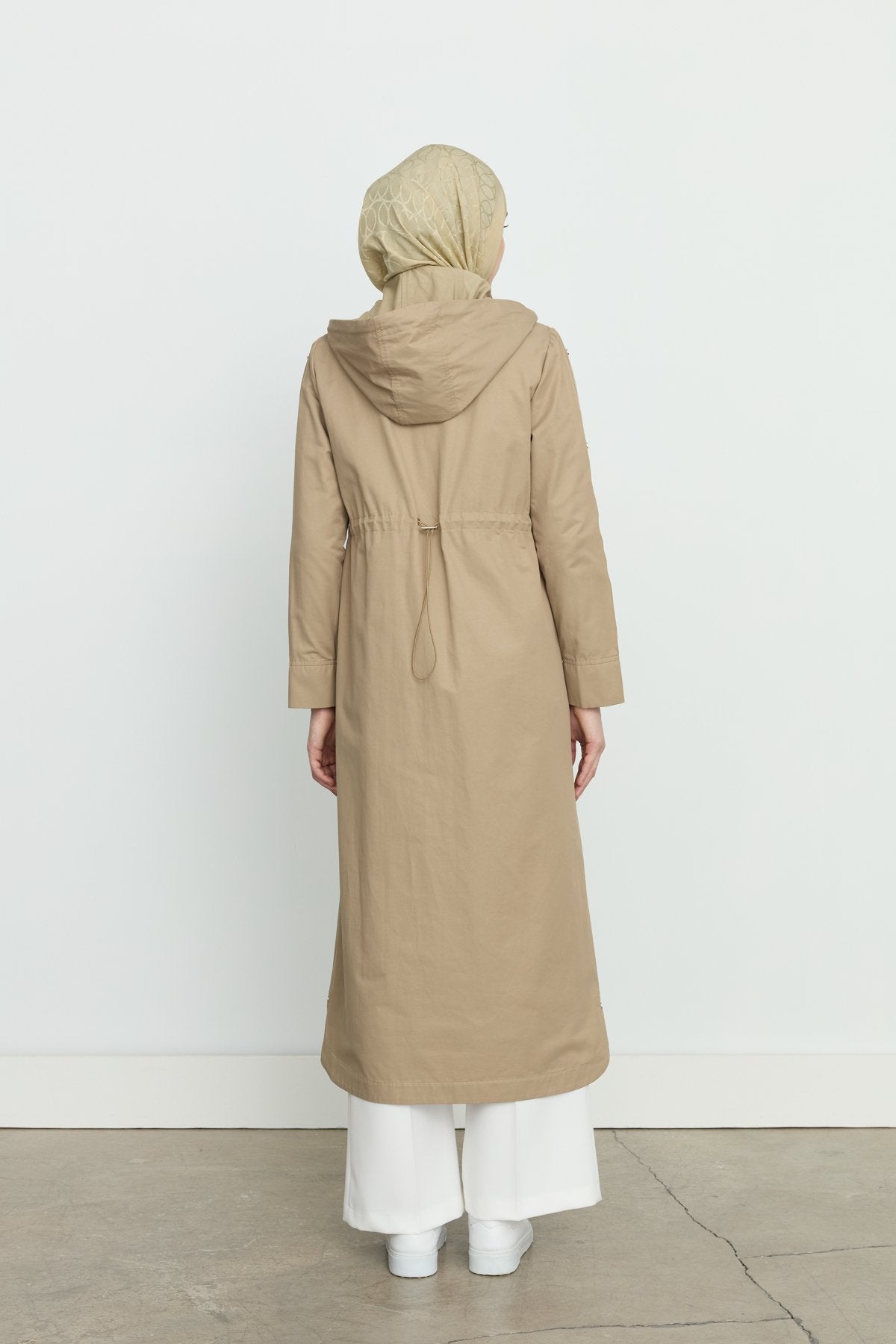 Chain Detail Detachable Hooded Trench Coat - Olive