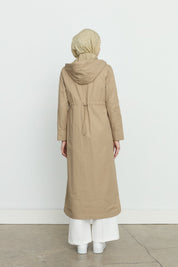 Chain Detail Detachable Hooded Trench Coat - Olive