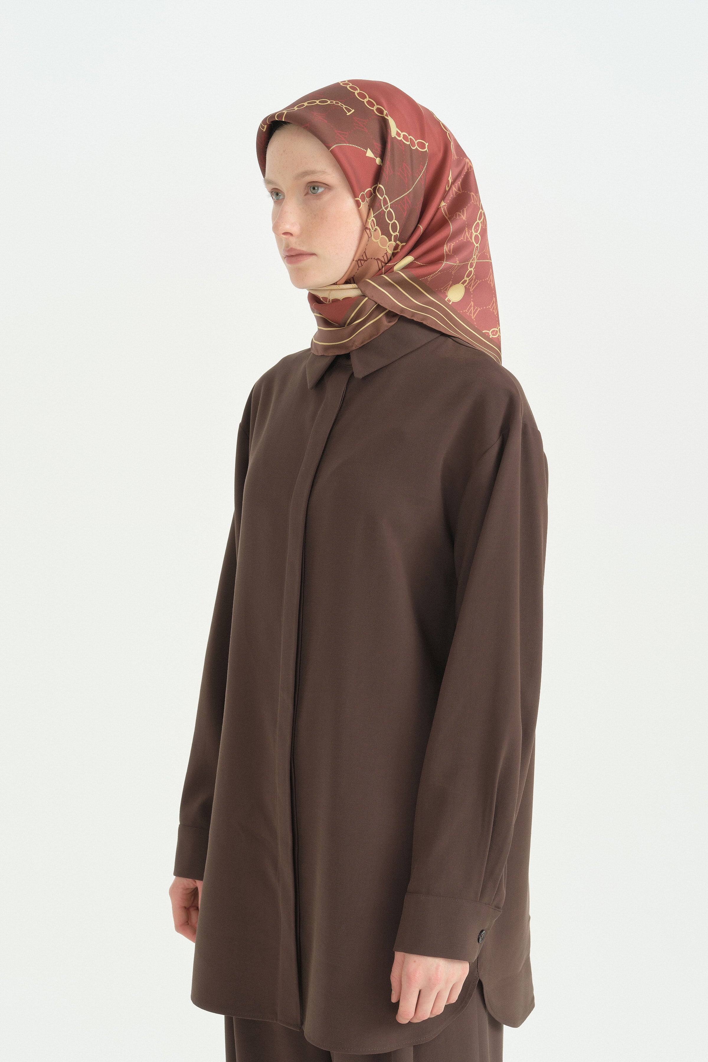Zincir Twill İpek Eşarp - Bordo