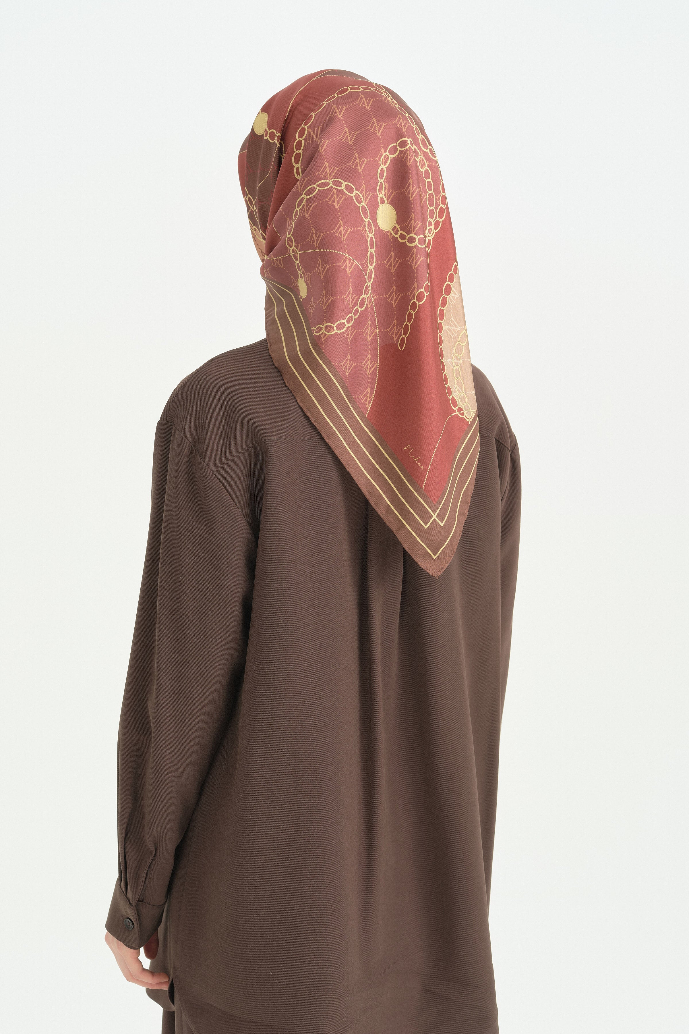 Zincir Twill İpek Eşarp - Bordo